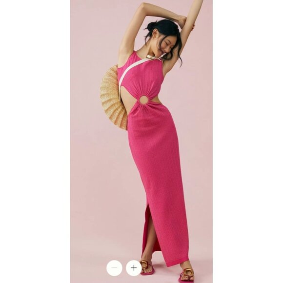 PQ Swim Women’s Bianca Coverup Maxi Dress Pink Ring Cut Out Size XS/S - Picture 1 of 16